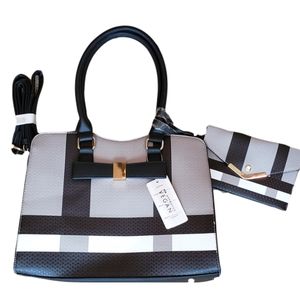 Vegan Plaid Medium Handbag w/ Wristlet